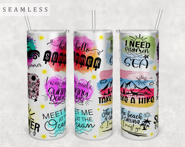 Summer Quotes Tumbler Wrap, 20 Oz Skinny Tumbler Summer Sayings Sublimation Design, Seamless Summer Tumbler PNG Sublimation HappyDesignStudio 