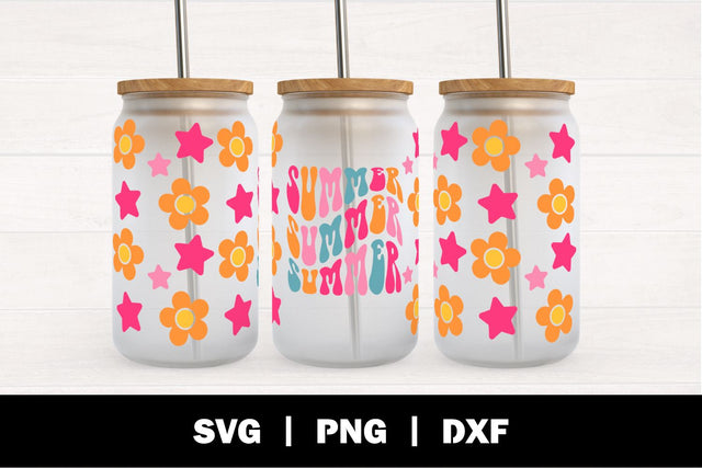Summer Retro 16oz Glass Cans Wrap SVG | Summer SVG SVG Ollive Studio 