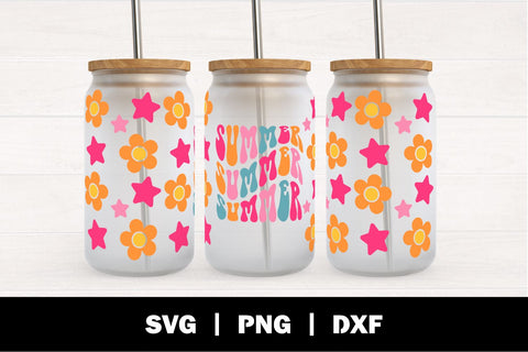 Summer Retro 16oz Glass Cans Wrap SVG | Summer SVG SVG Ollive Studio 