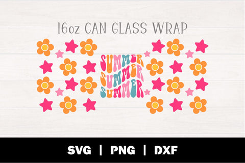 Summer Retro 16oz Glass Cans Wrap SVG | Summer SVG SVG Ollive Studio 