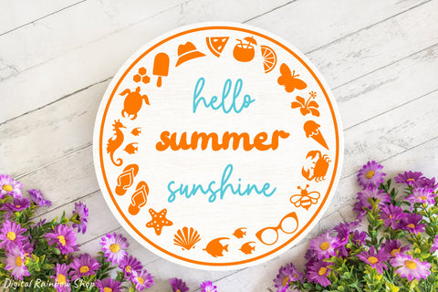 Summer round sign svg bundle, summer welcome sign, door sign SVG Digital Rainbow Shop 