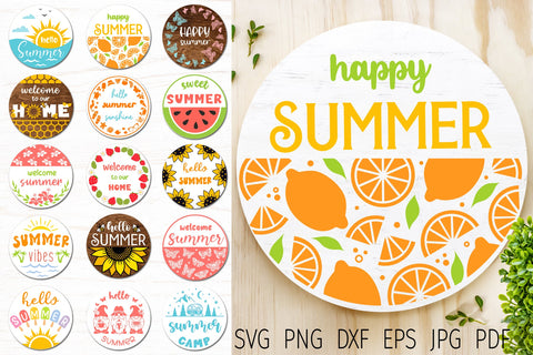 Summer round sign svg bundle, summer welcome sign, door sign SVG Digital Rainbow Shop 