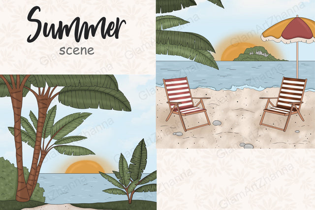 Summer Scene Creator | Beach Landscape Sketch DESIGN GlamArtZhanna 