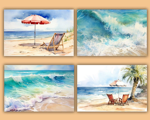 Summer Seaside Watercolor Beach, 20 JPG Sublimation nikola 