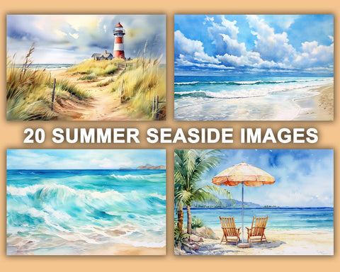 Summer Seaside Watercolor Beach, 20 JPG Sublimation nikola 