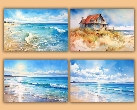Summer Seaside Watercolor Beach, 20 JPG Sublimation nikola 