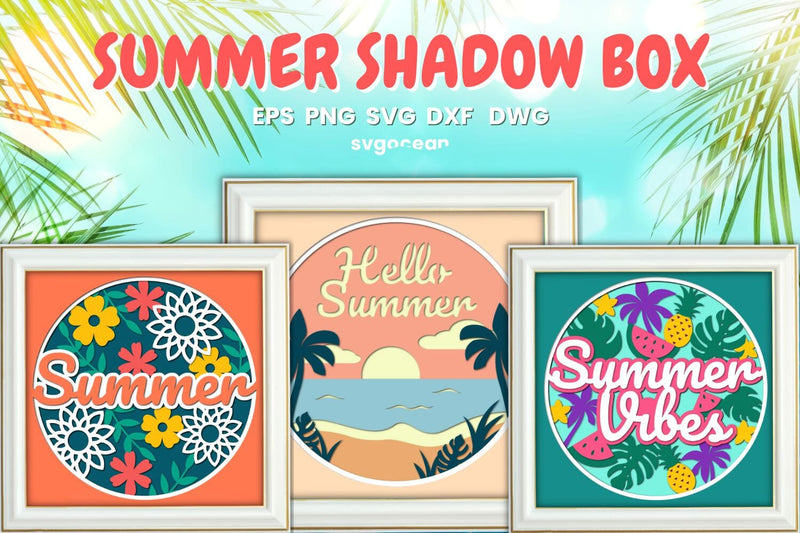 Summer Shadow Box Bundle | 3D Layered SVG | Lightbox SVG SvgOcean 