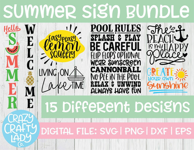 Summer Sign SVG Cut File Bundle SVG Crazy Crafty Lady Co. 