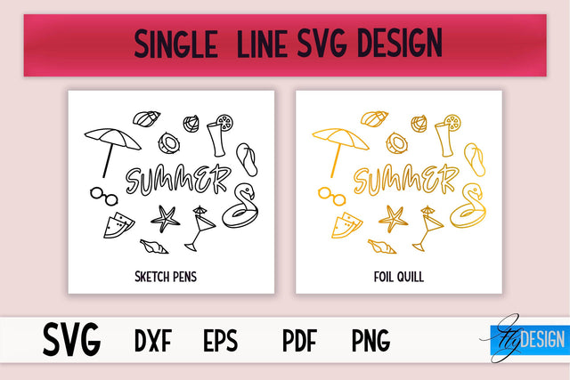 Summer Single Line SVG | Foil Quill Summer | Engraving Tools SVG Fly Design 