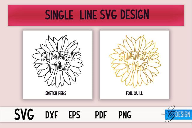 Summer Single Line SVG | Foil Quill Summer | Engraving Tools SVG Fly Design 
