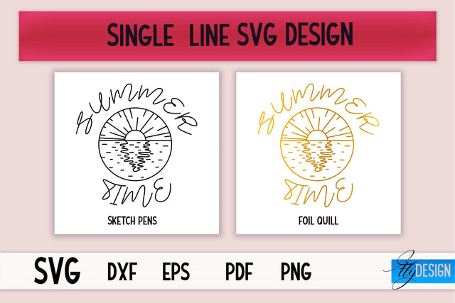 Summer Single Line SVG | Foil Quill Summer | Engraving Tools SVG Fly Design 