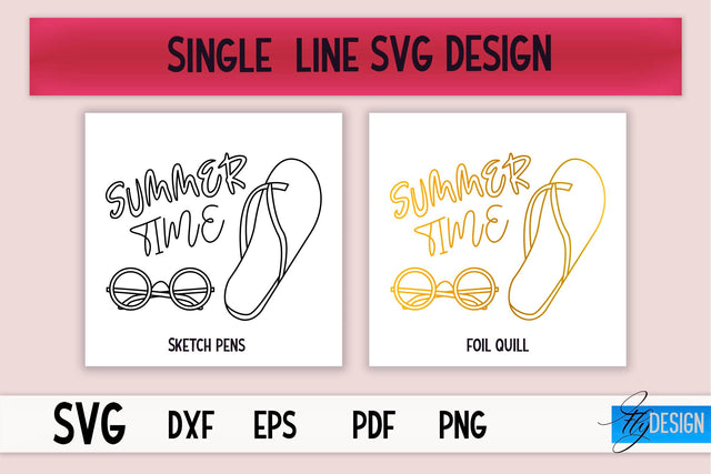 Summer Single Line SVG | Foil Quill Summer | Engraving Tools SVG Fly Design 