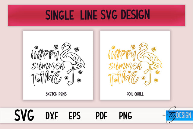 Summer Single Line SVG | Foil Quill Summer | Engraving Tools SVG Fly Design 
