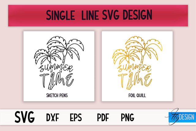 Summer Single Line SVG | Foil Quill Summer | Engraving Tools SVG Fly Design 