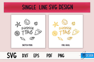 Summer Single Line SVG | Foil Quill Summer | Engraving Tools SVG Fly Design 