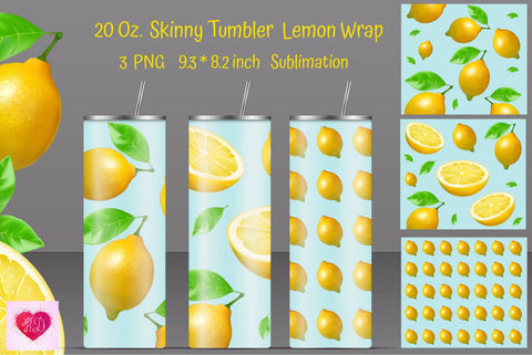 Summer Skinny Tumbler Sublimation Bundle. Colorful Lemon Tumbler Design Sublimation Kseniia designer 
