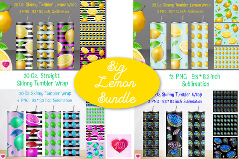 Summer Skinny Tumbler Sublimation Bundle. Colorful Lemon Tumbler Design Sublimation Kseniia designer 