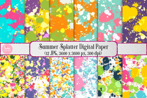 Summer Splatter Digital Papers Backgrounds Set Digital Pattern SineDigitalDesign 
