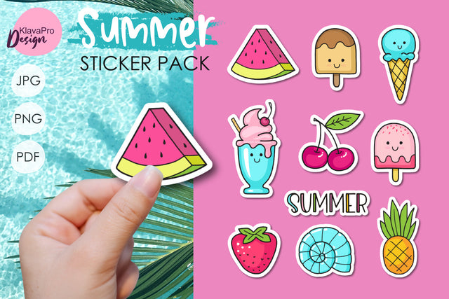 Summer sticker pack, aesthetic sticker bundle, print cut Sublimation Klava P 