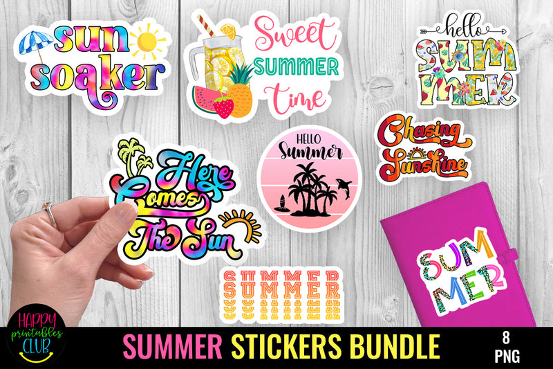Summer Sticker Ideas Basic Summer Stickers Bundle I Printable Summer Theme Stickers - So Fontsy