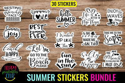 Summer Stickers Bundle- Printable Summer Beach Stickers PNG SVG Happy Printables Club 
