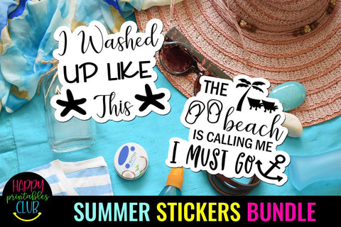 Summer Stickers Bundle- Printable Summer Beach Stickers PNG SVG Happy Printables Club 