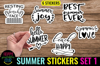 Summer Stickers Pack 1- Printable Summer Beach Stickers PNG SVG Happy Printables Club 