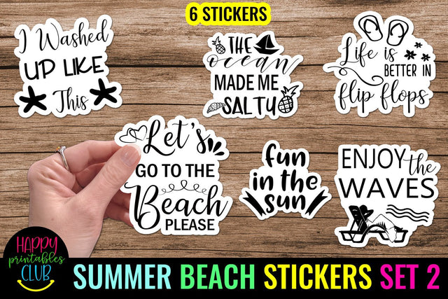 Summer Stickers Pack 2- Printable Summer Beach Stickers PNG SVG Happy Printables Club 