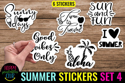 Summer Stickers Pack 4- Printable Summer Beach Stickers PNG SVG Happy Printables Club 