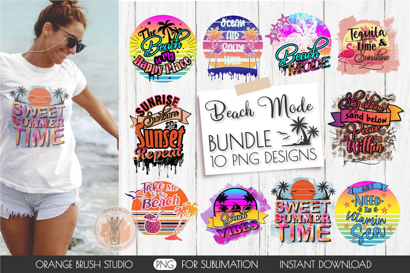 Summer Sublimation Bundle 10 PNG Beach Quotes Designs Sublimation OrangeBrushStudio 