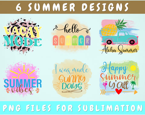 Summer Sublimation Designs Bundle, 6 Designs, Summer PNG Files For Sublimation, Hello Summer PNG, Summer Vibes PNG Sublimation HappyDesignStudio 