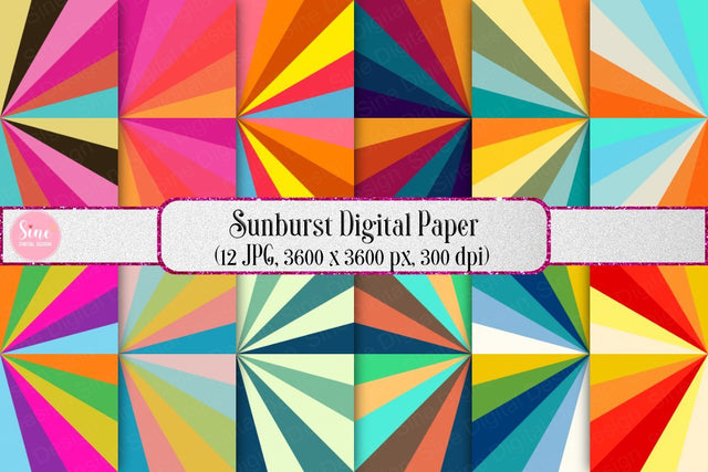 Summer Sunburst Digital Paper Backgrounds Digital Pattern SineDigitalDesign 