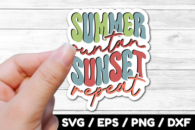 Summer suntan sunset repeat Retro stickers SVG akazaddesign 