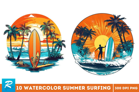 Summer Surfing Clipart Bundle Sublimation Regulrcrative 