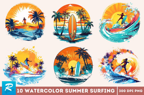 Summer Surfing Clipart Bundle Sublimation Regulrcrative 