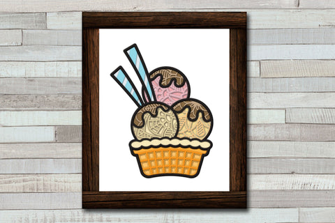 Summer SVG, 3d Layered Ice Cream SVG Cup. 3D Paper Elinorka 