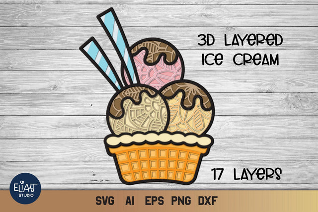 Summer SVG, 3d Layered Ice Cream SVG Cup. 3D Paper Elinorka 