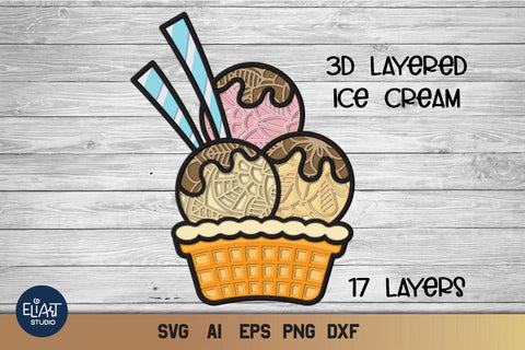 Summer SVG, 3d Layered Ice Cream SVG Cup. 3D Paper Elinorka 