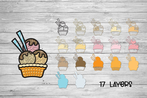 Summer SVG, 3d Layered Ice Cream SVG Cup. 3D Paper Elinorka 