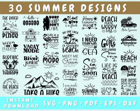 Summer SVG Bundle, 30 Designs, Beach SVG, Vacation SVG, Summer Shirt SVG Cut Files For Cricut, Silhouette, Summer Vibes SVG, Summer Quotes SVG SVG HappyDesignStudio 