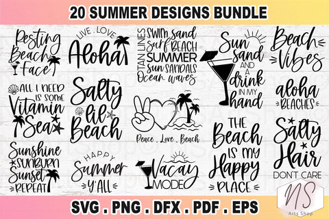 Summer SVG Bundle, Summer Clipart, Vacation SVG, PNG, Summer shirt svg, Beach shirt svg, Beach Babe svg, Summer Quote, Cricut, Cut Files, Silhouette SVG NS Arts Shop 