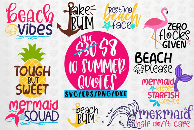 Summer Svg Bundles - 10 Svg EPS DXF PNG Cut File SVG CoralCutsSVG