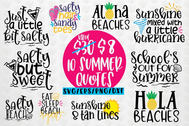 Summer Svg Bundles - 10 SVG EPS DXF PNG Cut File SVG CoralCutsSVG