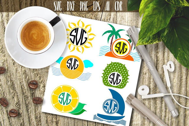 Summer SVG Cut Files, Beach Silhouette Monogram SVG VectorSVGdesign 