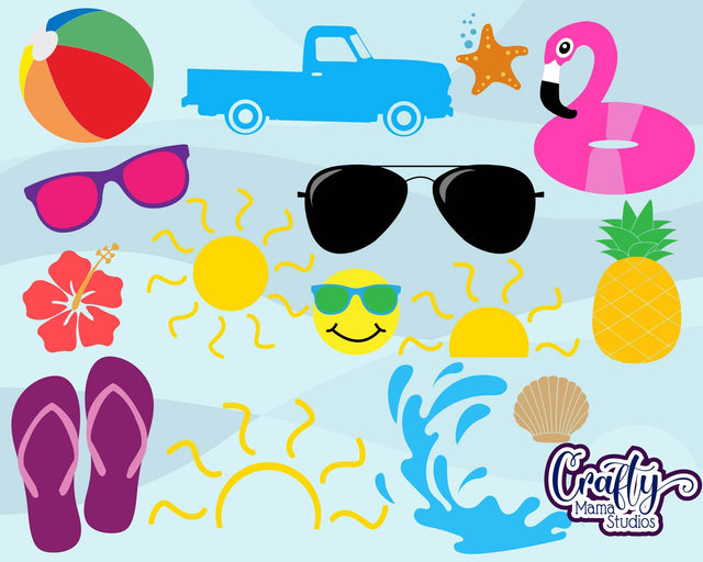 Summer Svg - Pineapple - Flip Flops - Sunglasses - Truck - Beach Cut File - Seashell - Beach Ball SVG Crafty Mama Studios 