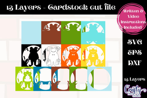 Summer Svg Shadow Box, 3D Layered Frog Swimming Pond File﻿ SVG Crafty Mama Studios 