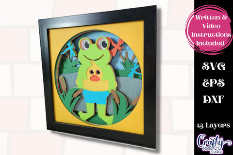 Summer Svg Shadow Box, 3D Layered Frog Swimming Pond File﻿ SVG Crafty Mama Studios 