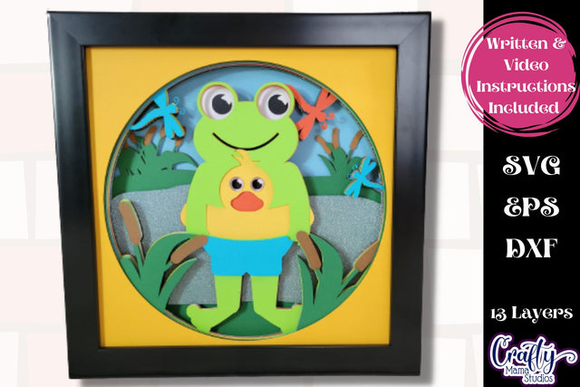 Summer Svg Shadow Box, 3D Layered Frog Swimming Pond File﻿ SVG Crafty Mama Studios 
