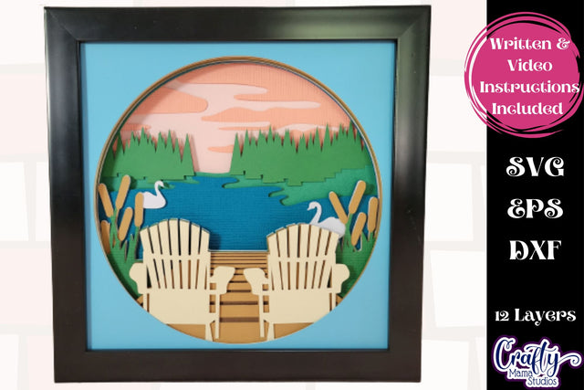 Summer Svg Shadow Box, 3D Layered Lake View Vacation File SVG Crafty Mama Studios 