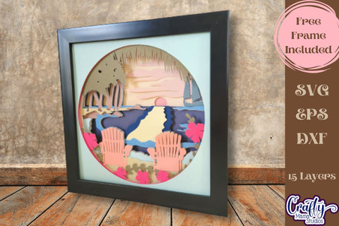 Summer Svg Shadow Box, 3D Layered Ocean View Vacation File SVG Crafty Mama Studios 